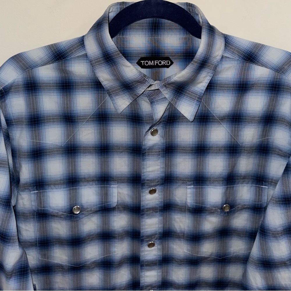 💜Tom Ford Blue Ombré Plaid Button Up Shirt